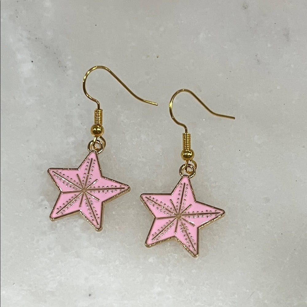 Gold and Pink Star Earrings